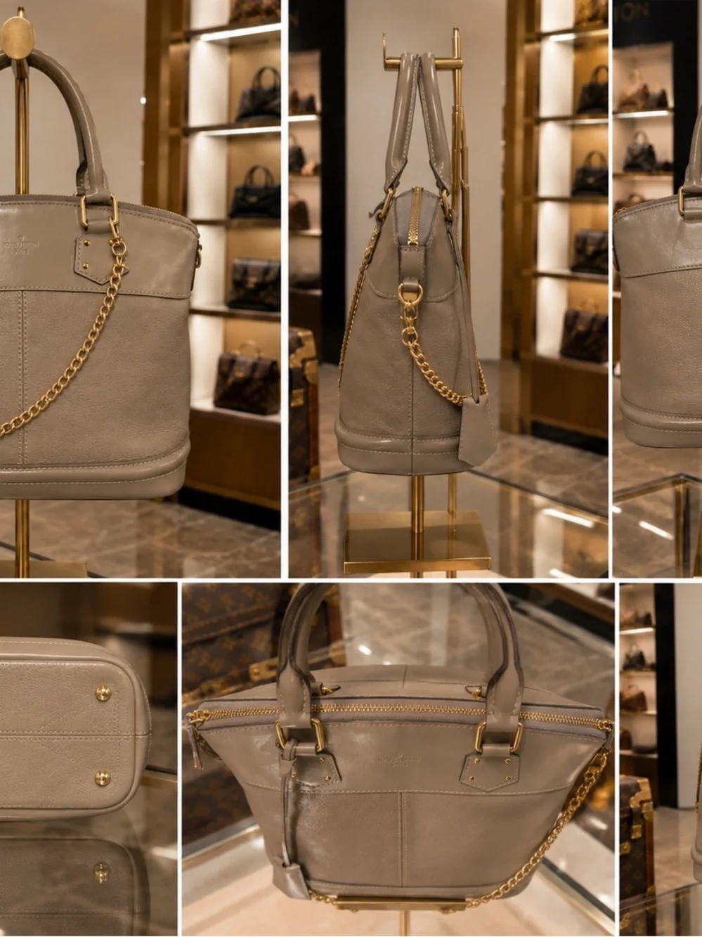 Louis Vuitton Suhali Leather Lockit PM Handbag in Taupe with Gold Chain